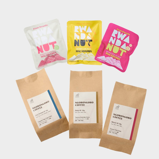 送料無料セット（コーヒー & ナッツ 全種お試しセット (中浅煎り 100g×3種類, マカダミアナッツ塩味/ 無塩/ハニークランチ味30g各種１個, ドリップバック7個セット)